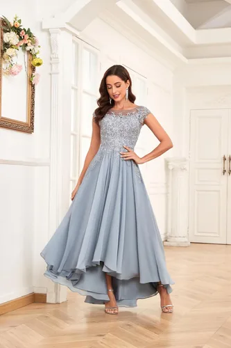 Vista 5 de Vestidos de novia para mujer, de gasa, con encaje, formal, para madre y novio, con bolsillos