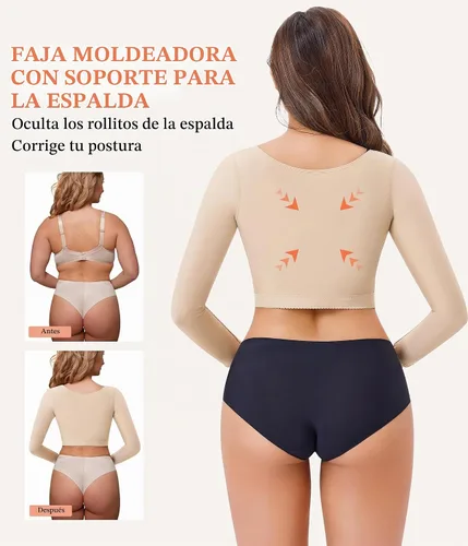 Vista 3 de LANCS - Mangas de compresión postquirúrgicas para mujer, moldeador de brazo superior, tops correctores de postura, chaleco moldeador Beige