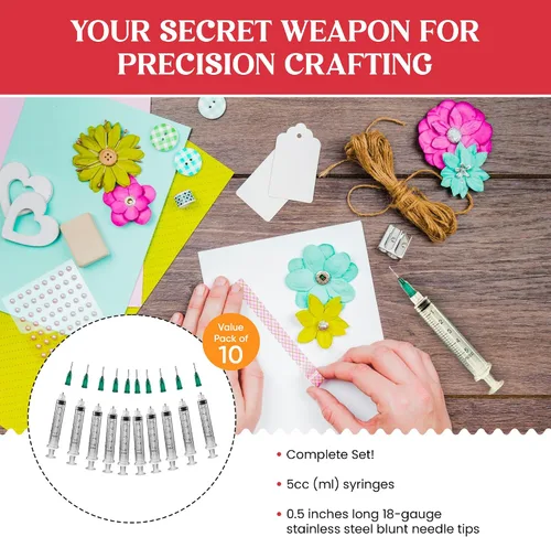 Vista 3 de Creative Hobbies® jeringa aplicadora de pegamento para strass plano y manualidades, 5 ml con punta de precisión de calibre 18 - Paquete de valor