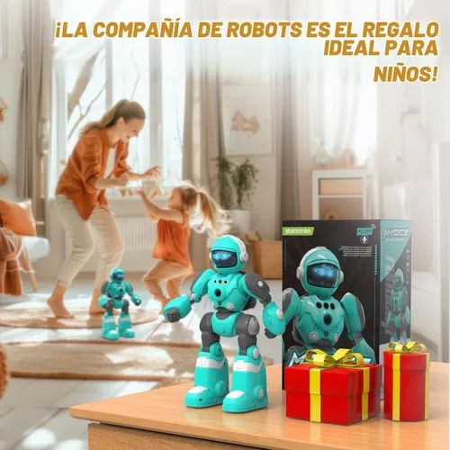 Vista 8 de STEMTRON - Juguetes de robots para niños, robot programable de control remoto con función de grabación de voz mágica, detección inteligente de Azul