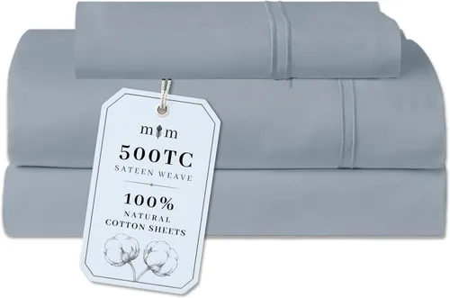 Vista 16 de Sábanas de Cama de Algodón 100% Natural Juego de Sábanas Twin de Tejido Satinado de Una Sola Capa de 500 TC Ropa de Cama Sólida Suave