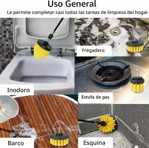 Vista 7 de Juego de accesorios de cepillo de taladro, paquete de 7 cepillos de limpieza eléctrica de 1/4 pulgadas + varilla larga extendida, accesorio de Negro