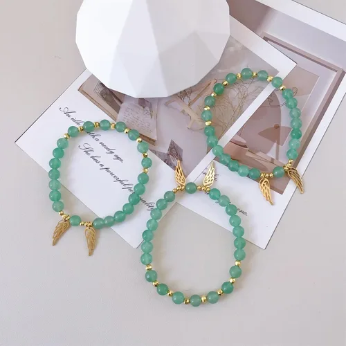 Vista 3 de EDEN'S CALL Pulsera de cuentas de cristal curativo con alas de ángel, pulsera elástica con cuentas de cuarzo para mujer