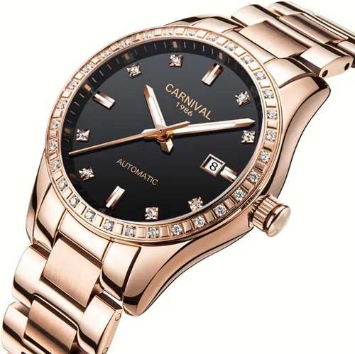 Vista 2 de TEINTOP Carnival Reloj mecánico automático para mujer con correa de acero inoxidable