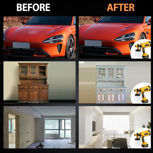 Vista 5 de Pulverizador de pintura inalámbrico para pintura de casa con 2 baterías de 4.0 Ah, pistola de pintura en aerosol HVLP con 5 puntas de pulverización