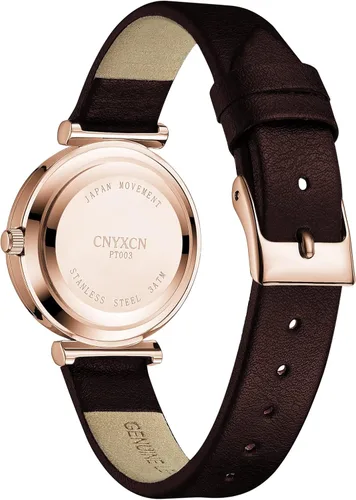 Vista 4 de Reloj de mujer con diamantes para muñeca pequeña, correa de cuero con lente de cristal para mujer, resistente al agua