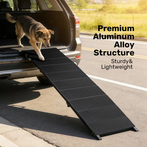 Vista 9 de Rampa extra larga de 71 pulgadas para perros grandes, marco de metal resistente para vehículos utilitarios deportivos, camiones y automóviles