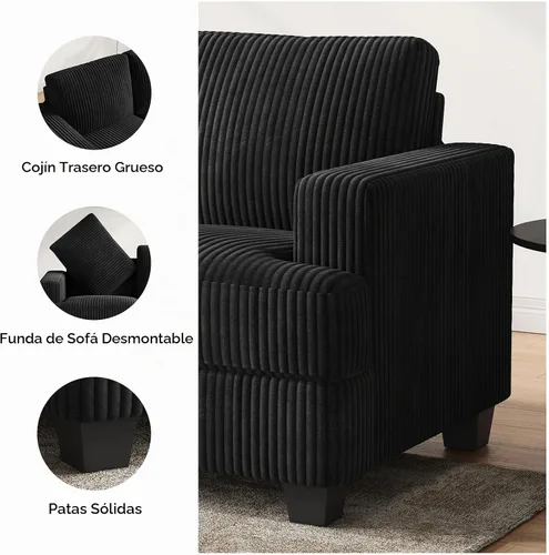 Vista 4 de COPIAE - Sofá con asiento profundo de 89 pulgadas, sofá de pana de 3 plazas Negro