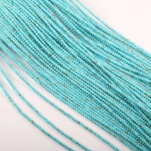 Vista 2 de Cuentas sueltas redondas de piedra natural azul turquesa para perforar, accesorios de decoración (2 hebras) para hacer joyas, collares, pulseras