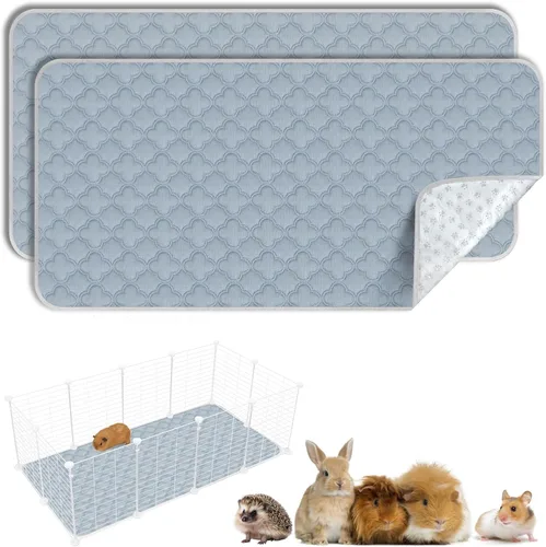 Vista 45 de FunFurry Forro lavable para jaula de conejillo de indias, paquete de 4 almohadillas reutilizables y lavables, ropa de cama impermeable para Azul