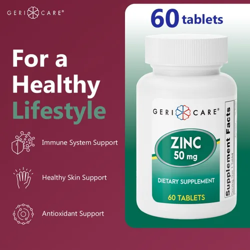Vista 2 de GeriCare Suplemento mineral esencial de sulfato de zinc de 50 mg, apoya la función inmunológica, actividad antioxidante y metabolismo de nutrientes