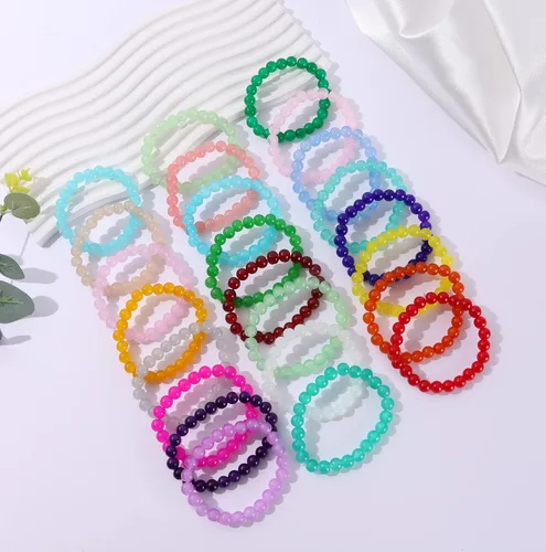 Vista 5 de WAINIS 24 pulseras de cuentas de cristal de 0.315 pulgadas para mujer, elásticas y redondas, pulseras curativas, multicolor, hechas a mano, apilables