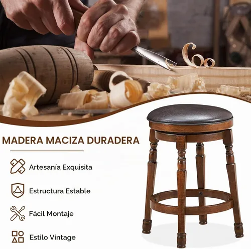 Vista 7 de ERGOMASTER Juego de 2 taburetes de bar giratorios de 24 pulgadas, madera de caucho, marrón