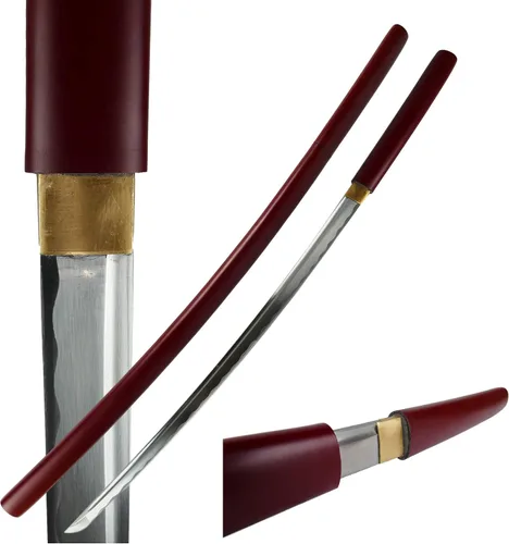 Vista 5 de MAKOTO Handmade Sharp Samurai Shirasaya Sword Wooden Scabbard Saya Borgoña mate.