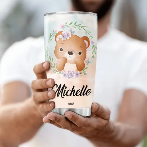 Vista 3 de CUBICER Vaso de café personalizado con diseño de oso y tapa aislada, regalos de Navidad para niños, mujeres y adultos, tazas de acero inoxidable
