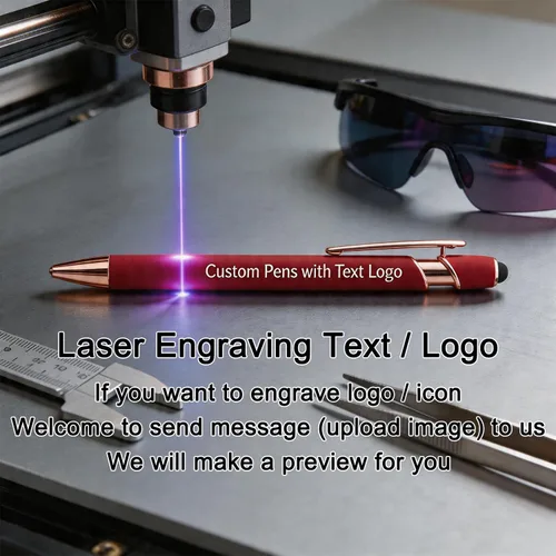 Vista 7 de Bolígrafos personalizados con lápiz capacitivo, negro, 10 unidades Custom Name Logo, Black/Blue ink Option, Bulk Engraved, for Church, Wedding