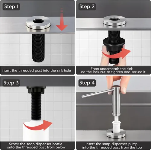 Vista 7 de GAPPO Dispensador de jabón para fregadero de cocina, dispensador de jabón integrado para fregadero, cabezal de bomba de acero inoxidable de níquel