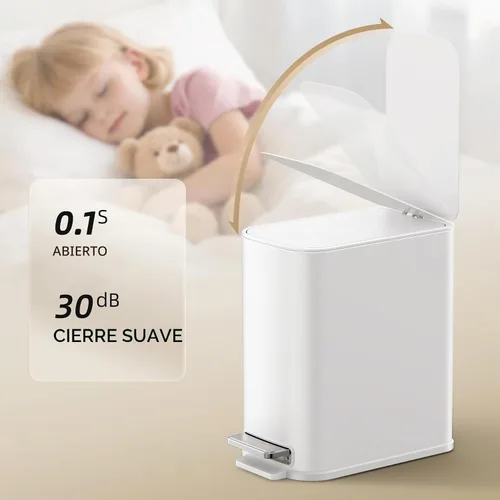 Vista 5 de TIPGO Bote de basura pequeño para baño con tapa, cierre suave, 1.3 galones Blanco