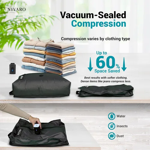 Vista 2 de Bolsas de compresión al vacío de viaje Grandes 30L 1 paquete Impermeable y reutilizable Bolsas ahorradoras de espacio para equipaje Bomba