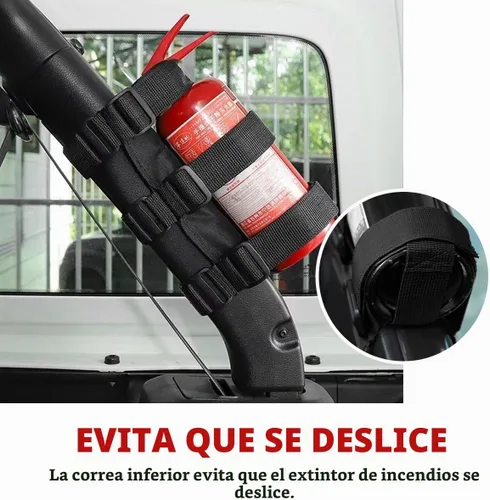 Vista 4 de Soporte para extintor de barra enrollable Ohleats, correa ajustable para extintor de incendios con patrón de bandera americana, accesorios