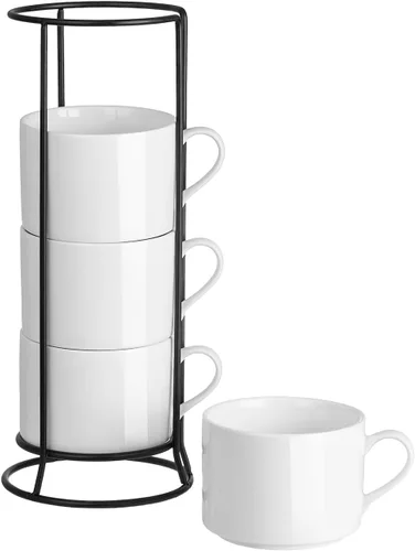 Vista 10 de Juego de 4 tazas de café apilables de 10 onzas con soporte de Negro