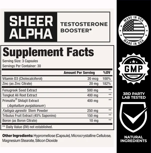 Vista 7 de Potenciador de testosterona para hombres - Sheer Alpha T-Booster - Dosis clínicamente respaldada, fórmula más fuerte - Hecho en Estados Unidos