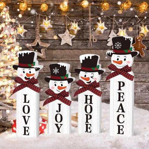 Vista 2 de Decoración de muñeco de nieve de Navidad, letrero de mesa de muñeco de nieve de madera, decoración de bandeja escalonada de invierno para decoración