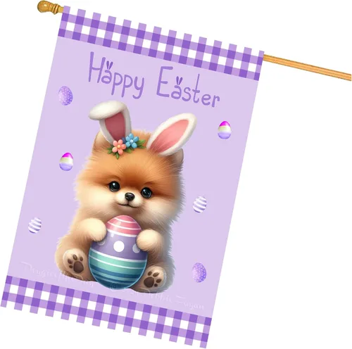 Vista 19 de Chow Chow Easter Day Dog House Flags for Home Decorations - Double Sided Yard Lawn Easter Festival Decorative Gift - Holiday Cats Flag Decor 28"w x