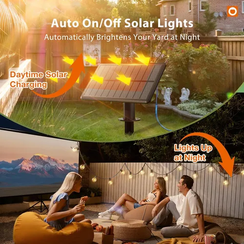 Vista 8 de addlon Cadena de luces solares para exteriores de 25 pies con alimentación solar, resistente al agua con control remoto, cadena de luces solares
