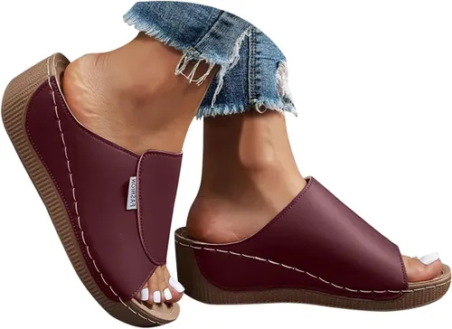 Vista 7 de Sandalias de cuña para mujer, puntera abierta, soporte de arco, calzado ortopédico para caminar, zapatos elegantes de suela suave sin cordones