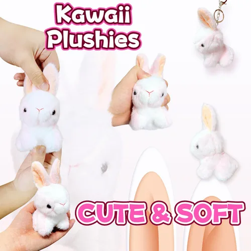 Vista 2 de Kawaite Peluches de conejo rosa para niñas, niños y adultos, mini juguetes de peluche de animales, llaveros, lindos peluches de conejo, animales