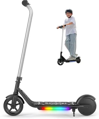 Vista 8 de Electric Scooter for Kids Ages 6-12, 150W Motor, Simple One-Button Control, 2 Safe Speeds (6/10 MPH), K2 Pro for 3 Speeds, Colorful Lights, Magnetic