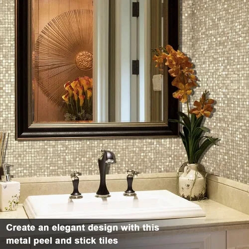 Vista 5 de BeNice - Juego de azulejos o loseta en muro para cocina, azulejos de pared que tienen adhesivo para pelar y pegan, azulejos cuadrados (5 hojas)