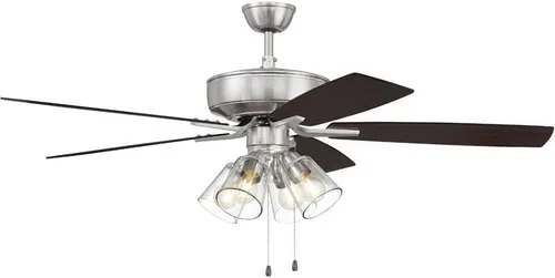 Vista 2 de Craftmade Pro Plus P104BNK5-52DWGWN - Ventilador de interior con kit de 4 luces de vidrio transparente en níquel pulido cepillado con aspas
