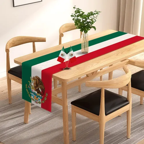 Vista 2 de Pudodo Dia De La Independencia Camino de mesa Viva México, Día de la Independencia, fiesta, cocina, comedor, decoración del hogar (13 x 108 pulgadas)
