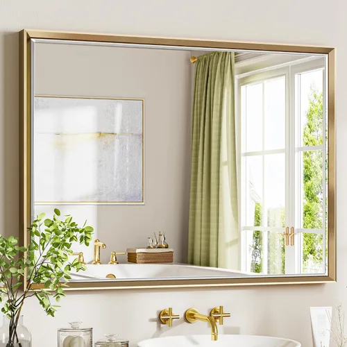 Vista 39 de Espejo de baño negro, espejo de baño biselado de 16 x 24 pulgadas para pared, espejo con marco negro antioxidante para decoración de baño, sala