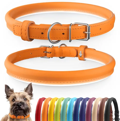Vista 17 de CollarDirect - Collar de cuero enrollado para perro, collar redondo acolchado suave para cachorro, collar de cuero auténtico hecho a mano