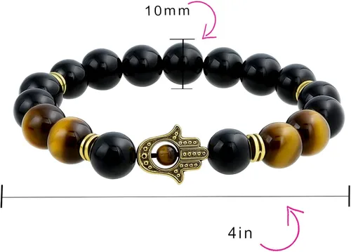 Vista 3 de Talisman Amuleto apilable piedras preciosas ojo de tigre nuevo jade serpentina negro lava Rock Hamsa mano estiramiento pulsera para mujeres hombres