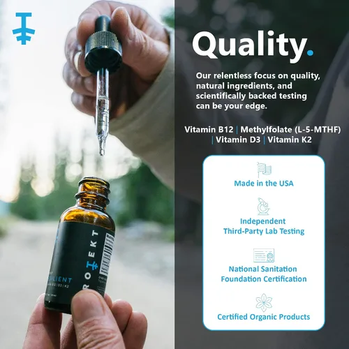 Vista 5 de PROTEKT Gotas resistentes de vitamina D3 K2 B12 – Suplemento líquido de vitamina B12 K2 D3 con metilfolato, gotas líquidas para energía
