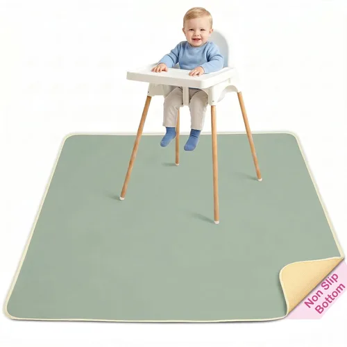 Vista 23 de Basumee Tapete de salpicaduras para silla de bebé, impermeable, tapete de juego para debajo de la silla alta, tapete para atrapar alimentos