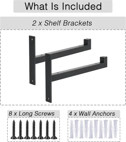 Vista 3 de OVOV 2 Piezas Soportes de Estante de Acero Resistente Montados en Pared Soportes de Estante de Metal Industrial Negro Mate 6 Pulgadas