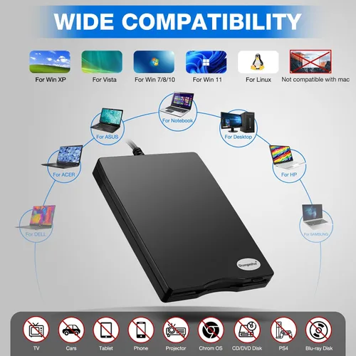 Vista 6 de Lector de disquete, unidad de disquete USB externa de 3.5 pulgadas, no compatible con Mac, compatible con Windows 11/10/10 Pro/8/7/2000/XP