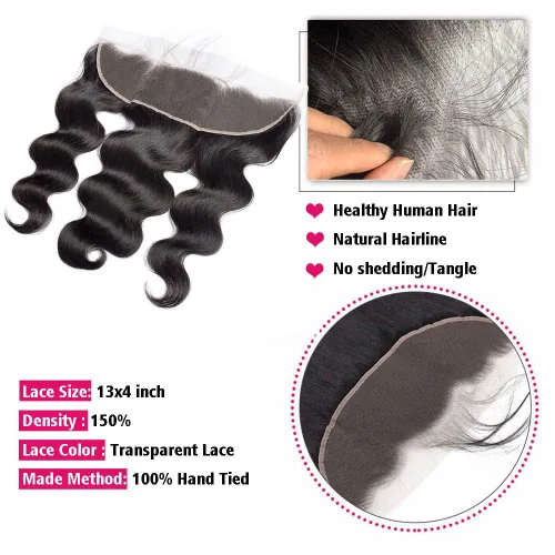 Vista 3 de CHEEON Frontal de encaje HD de 13 x 4 de 12 pulgadas, cabello humano brasileño ondulado con cierre frontal de encaje, 100% cabello humano virgen sin