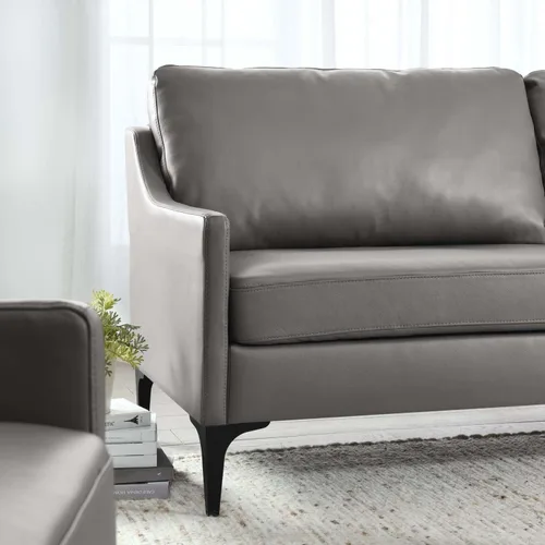 Vista 5 de Modway Sofá Corland de cuero y metal de estilo moderno en acabado gris
