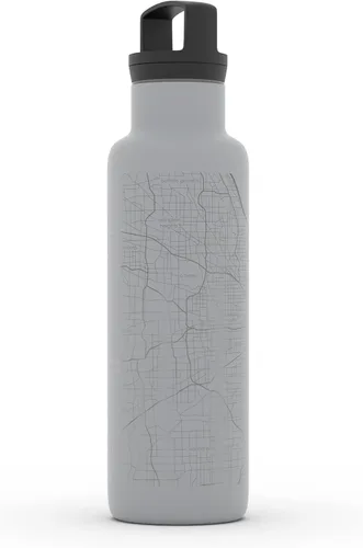 Vista 2 de Well Told Botella de agua aislada con mapa Chicago Illinois, grabado de acero inoxidable (21 onzas, gris muelle) botella aislada de mapa