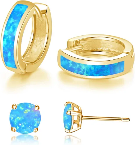 Vista 157 de CiNily Aretes Huggie de ópalo con bisagras, chapados en oro, hipoalergénicos, pequeños aretes de aro para mujeres, adolescentes, niñas, hombres