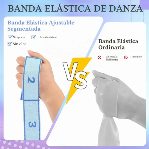 Vista 3 de Correa de estiramiento para niños, banda elástica de gimnasia para estiramiento de ballet y danza con 8 bucles, correa de resistencia ajustable