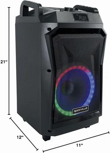 Vista 11 de Rockville Rockngo 800 - Altavoz Bluetooth portátil de 10 pulgadas, luces LED, ruedas, prioridad de micrófono, para fiestas y eventos al aire libre