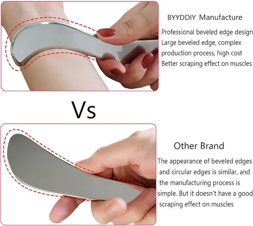 Vista 2 de BYYDDIY Juego de herramientas de raspador muscular de acero inoxidable 3 en 1, herramientas de masaje raspador para terapia física, Derma Edge