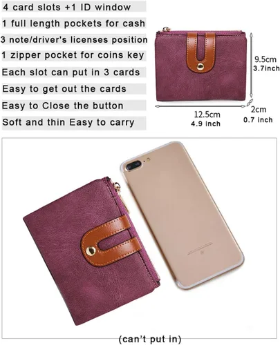 Vista 13 de AOXONEL Cartera pequeña de cuero plegable Rfid para mujer, con cremallera, bolsillo para tarjeta de identificación, delgada, compacta y delgada